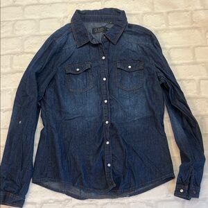 Denim Pearl Snap Button-Up Shirt- western large